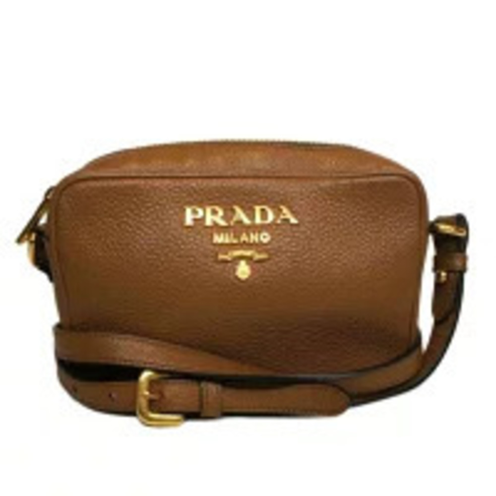 PRADA Leather Camera Shoulder Bag Brown